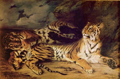 Young tiger playing with his mother, 1830 by Ferdinand Victor Eugene Delacroix